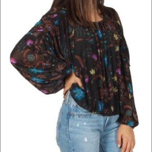 People Floral Sheer Balloon Sleeve Peasant